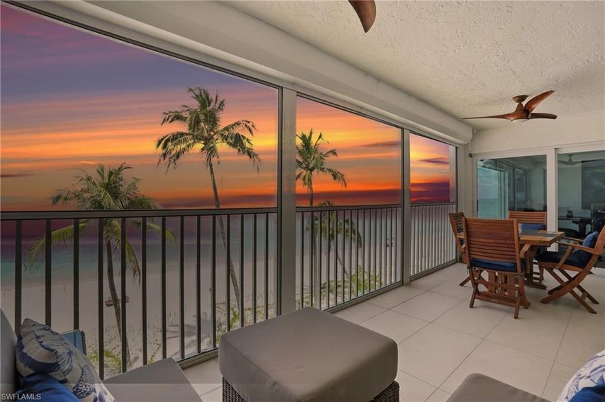 This 4th-floor end unit is located in the Sandcastle community on Vanderbilt Beach. It has about 2,200 square feet, comes furnished, and includes three bedrooms with attached bathrooms. The main living area connects to the kitchen, which has stainless steel appliances, granite countertops, and cabinets. The primary bedroom has water views, lanai access, and a bathroom with two sinks, a tub, and a separate shower. The screened lanai looks out over the Gulf of Mexico. You can walk straight to the beach from the building. Other features include a boat dock with Gulf access, a two-car garage, an in-unit laundry room, and a gated entrance. There’s also an outdoor grilling area and sundeck. The community pool is under renovation and isn’t expected to reopen until 2026. Nearby are Ritz-Carlton Naples, LaPlaya Beach Resort, and Mercato for dining, shopping, and entertainment. 30-day minimum lease required No pets allowed