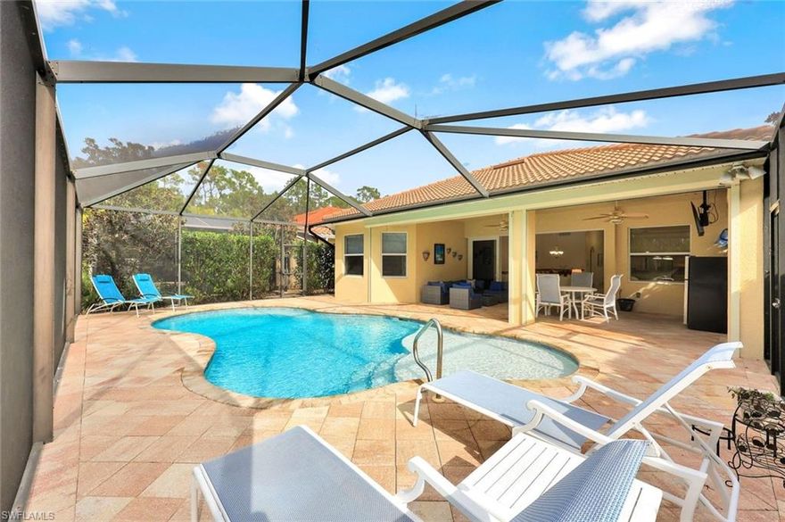Experience the pinnacle of Southwest Florida living in this impeccably maintained luxury seasonal or annual executive rental located within the exclusive gated community of Firano at Naples. This spacious three-bedroom plus den, two-and-a-half-bathroom residence features over 2,200 square feet of open-concept living space highlighted by soaring vaulted and tray ceilings and elegant tile and wood flooring throughout. The gourmet kitchen serves as the heart of the home, offering granite countertops, stainless steel appliances, a breakfast bar, and a sun-drenched eat-in kitchen area alongside a formal dining room that comfortably seats eight.

The primary suite is a true retreat with a king-sized configuration, flat-screen television, and direct views of the pool, complemented by a spa-like master bath with dual sinks, a deep soaking tub, and a large luxurious shower. Outdoor living is redefined on the expansive screened-in lanai, where you can enjoy a custom heated pool and desirable western exposure for breathtaking sunset views over a private preserve backdrop. This turnkey furnished home is fully equipped for immediate occupancy and includes a large outdoor living space with a television and premium lounge seating for ultimate relaxation.

Situated in a prime Naples location, this home is just minutes away from the world-class shopping and fine dining of Fifth Avenue South and Third Street South, the iconic Naples Pier, and white sandy beaches. Sports enthusiasts will appreciate the close proximity to the renowned pickleball courts at East Naples Community Park, while nature lovers are a short drive from the Naples Botanical Garden. Community amenities include a clubhouse, fitness center, and resort-style pool and spa. A thirty-day minimum lease is required, and no pets are permitted per the association.