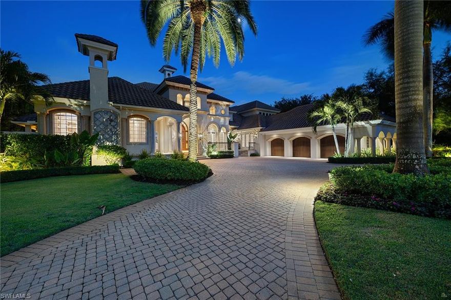 IMMEDIATE GOLF MEMBERSHIP OPPORTUNITY AVAILABLE!  Upon entering the home, one can't help but be immediately captivated by the elegant and inviting living room with 10-foot pocket slider opening up to views of the 15th fairway of Mediterra's south course. Standout features include the walk-in wine room, showcasing a stunning leaded glass wall, and conveniently near the wet bar. Perfect for entertaining guests. The attention to detail is impeccable, with custom ceiling designs including beautiful beam ceilings with tongue-and-groove accents. White and cream create an elegant yet inviting kitchen and family room. Waking up to sunrises over the golf course views is an everyday luxury with two sets of 90-degree pocket doors opening to the expansive outdoor living areas. The outdoor fireplace is an ideal spot to gather and enjoy those cooler evenings. The custom ceiling detail adds a touch of elegance, tying together the whole space. And let's not forget the oversized study, featuring a fireplace and built-in desk, an ideal work-from-home sanctuary. Additional features include a generator, custom built-ins and lighting system.  Located in the award-winning community of Mediterra!