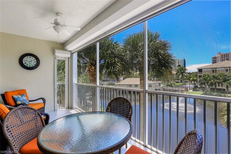 Fabulous second floor residence renovated to the highest standards.   High quality flooring and kitchen upgrades.  Designer master bath shower and counter tops. BEST WATER VIEW in Pebble Creek! Lanai is very private overlooking lake & farther beyond a bridge to the rec center.  Private garage # 7 has easy access to unit from common elevator. Kitchen dining area could be converted to small office .  Pebble creek offers the BEST pool area that also includes a child's pool, spa, fitness center, sauna, social room & great ambiance. Pebble Creek is located directly across from North Tram Station to whisk you to private beach restaurants, jogging paths. Pebble Creek completed a recent renovation with new roofs, new lanai screens, gutters, exterior lighting, elevator tile, building exterior painting.  Pebble Creek is pet friendly!!  With low condo fees, this makes for a great rental property investment. CHECK OUT THE SPECIAL VIDEO to see why this is the perfect Pelican Bay location just a short distance to shopping at Whole Foods, Publix,  Pavillion Shopping Center, Mercato , as well as the Pelican Bay Community Center  featuring tennis, fitness, bridge and more.  This has it all!!!