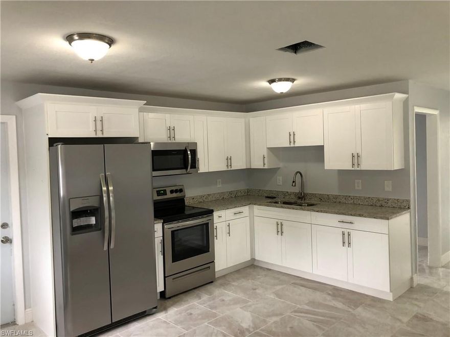 Great opportunity to own this 3/2 home in move in condition, very nice location, in the City Fort Myers, centrally located, access to shopping, Restaurants and entertainment.
Fully remodeled, brand new roof (2019), updated kitchen and bathrooms with granite counter tops, new windows, new plumbing and electrical, freshly painted inside and out, new appliances, new water heater, New AC Unit and Ducts,partially fenced back yard. A must see, bring your buyers before it is gone!!!
