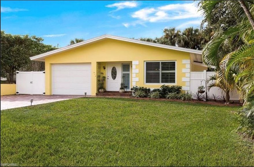 COME SEE this super CHARMING BEACH BUNGALOW, truly WALKING DISTANCE TO THE BEACH (.5 mile) and offered PARTIALLY FURNISHED.  IMPACT RESISTANT WINDOWS AND WIND RESISTANT GARAGE DOOR, NO IRMA DAMAGE TO THIS HOUSE!  NEW ROOF INSTALLED 2015, 24" TILE on the DIAGONAL, PLANTATION SHUTTERS and CROWN MOLDING throughout. GRANITE COUNTERS TOPS and STONE BACKSPLASH in the Kitchen, Spectacular LARGE MASTER BATH STONE TILED SHOWER and flooring. This house has a FLORIDA ROOM , SCREENED IN LANAI, COVERED BRICK PATIO and one of the most PRIVATE BACKYARDs you will find in Naples park with SOUTHERN EXPOSURE!  The BUILT IN OUTSIDE GRILL under LIGHTED PERGOLA surrounded by BEAUTIFUL PALM TREES is ideal for entertaining. Plenty of room to add a pool if desired. There is an OUTSIDE SHOWER perfect when coming back from the beach! The PAVER DRIVEWAY leads right in to the PAVED FLOOR GARAGE. SUPERB LOCATION close to the BEACH, RESTAURANTS , SHOPPING, LIBRARY and TENNIS COURTS. This home is perfect for SEASONAL, YEAR ROUND OR INVESTMENT.