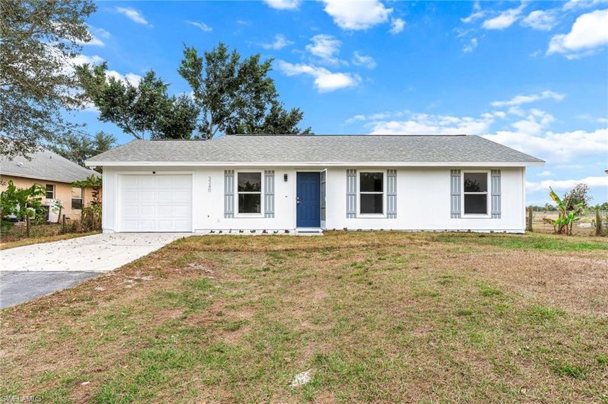 Welcome to 3340 35th Ave NE, Naples, FL 34120 - a beautifully maintained and updated 3 bedroom, 2 bath home nestled on a 1.14-acre upland lot, fully cleared, fenced and ready for you to enjoy. Offering privacy and space while still being conveniently located near schools, shopping, and dining, this home is perfect for those looking for comfort and functionality.  Inside, you’ll find a well-kept interior with gorgeous hardwood flooring throughout the house.  The home has been freshly painted and thoughtfully updated since its purchase. Kitchen and bathrooms have been remodeled with quartz countertops and modern cabinets and appliances.  The open kitchen-living room layout provides a warm and inviting atmosphere, and the one-car garage adds convenience and storage. Step outside to enjoy the extended covered porch, perfect for grilling, entertaining, or simply unwinding in your private outdoor space.  Don’t miss out on this unique find—schedule your private showing today!