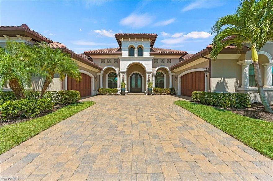 Luxury living at its best in the highly sought after Lakoya Community in Lely Resort.  This 4 bedroom, 4.5 bath residence also has 2 dens and 4,155 sq. ft. of air conditioned living space. There are two - 2 car garages with one having A/C and an electric charging station. There is a Kohler natural gas generator and whole house water filtration system installed in 2023.  Quality construction features impact windows and doors and electric lanai storm shutters.  The gourmet kitchen features custom wood cabinetry, quartz countertops, Stainless high-end appliances including Jenn Air Refrigerator, Wolf Wall Oven with warming oven, 2 dishwashers, microwave and gas cook-top.  Energy efficient home located within one of the few communities having natural gas for the hot water heater, and the pool and spa heaters.  Elegantly furnished by Robb & Stucky.  Lakoya is a guard gated community where you will enjoy membership in the beautiful Players Club & Spa.  Close to downtown 5th Avenue, shops and dining.