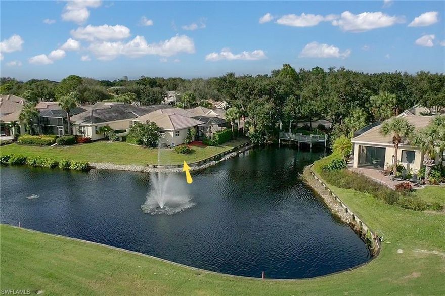 Stunning lakefront setting! This single family home is situated in the amazing community of Cottages of Pelican Landing-  coastal community offering lake & golf course views. Meticulously cared for courtyard home offering a great room design, spacious kitchen w/ breakfast nook & induction oven/range, formal dining area, large tile flooring in main living area, custom built in entertainment center, spacious master suite, full detached guest cottage, den/home office, 2-car garage, and stunning courtyard w/ pool & spa. This area of Pelican Landing is highly desirable & hard to find. Pelican Landing offers a wonderful coastal community w/ tennis, golf, beachfront, community center, and community event calendar.