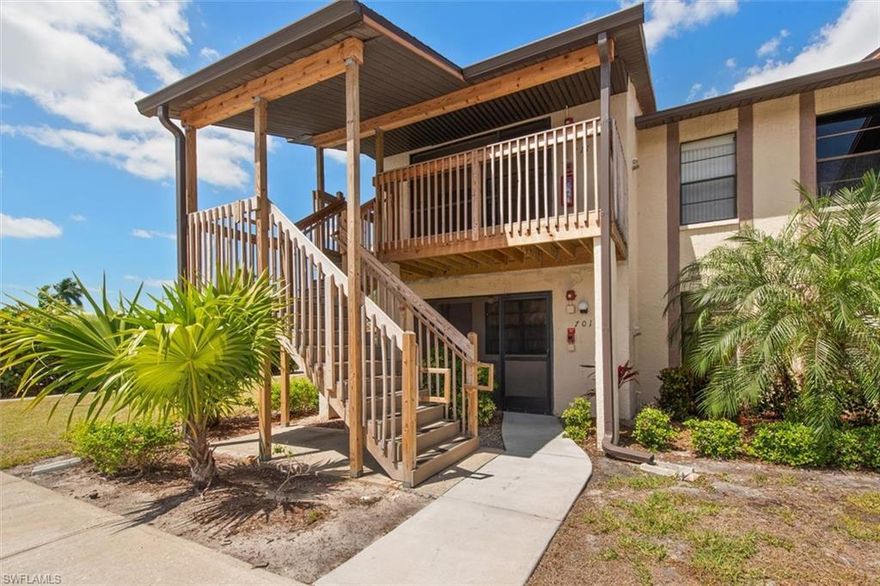 This inviting home features an open living area, functional kitchen, and a peaceful bedroom with ample storage.  Enjoy your private balcony for morning coffee or an evening unwinding.  Located just steps from the community pool, where you can enjoy sunny afternoons and time with friends and family.  This unit also places you minutes from shopping, dining, major roadways, and some of Southwest Florida's most beautiful beaches.  Whether for full-time living, investment, or a low maintenance getaway, this condo delivers easy living in a highly accessible setting.  The owners have also listed the first-floor unit #701 directly below for the perfect opportunity to own TWO!