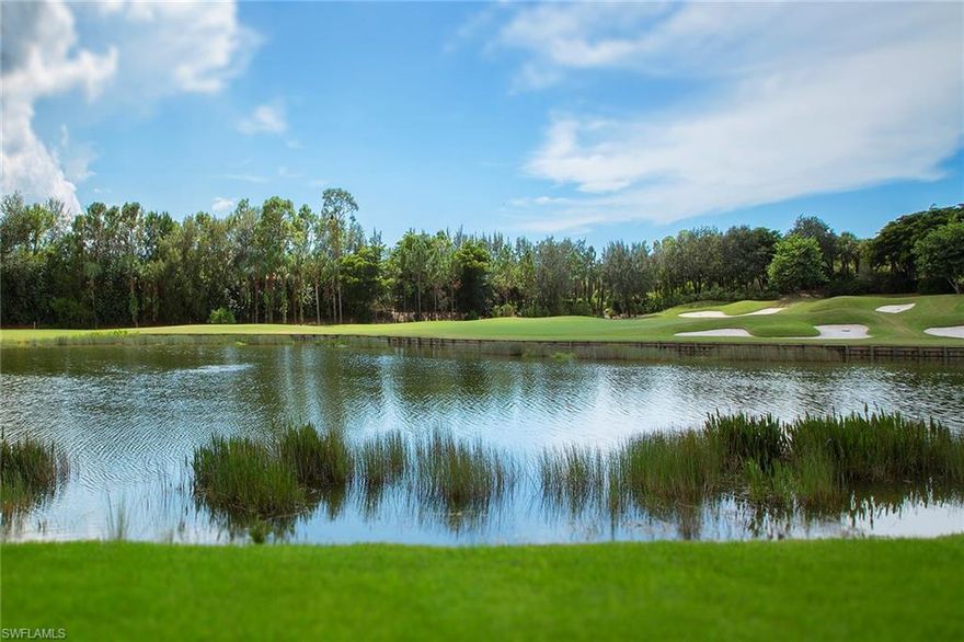 The lakefront, southern exposure and fountain setting on the panoramic signature third hole are all a plus. Located in the quiet location at the beginning of Trieste. It is a light and bright end residence meticulously maintained two-bedroom-plus-den, two-bathroom residence. Some of the features include carpeting is 1 year old, crown molding in living areas, tile on diagonal in living areas, granite countertops in kitchen, raised panel cabinetry, solid surface countertops in bathrooms and neutral colors throughout. Enjoy a location west of 75 for easy access to Vanderbilt Beach or Bonita Beach. The Vasari lifestyle includes a beautiful elegant clubhouse, fitness, tennis, resort pool, bocce ball and 24-hour guard gate, six Har-Tru® tennis courts, and it is truly the most desired bundled golf community.