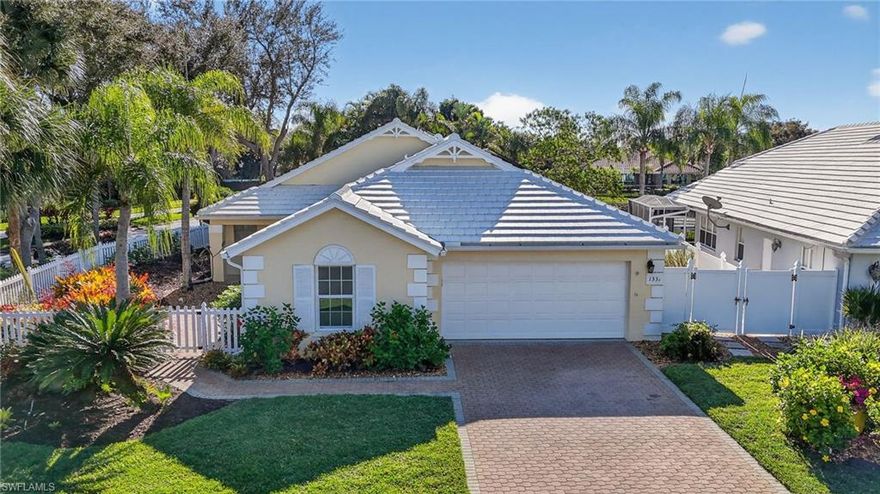 Think: Peace. As you enter the open foyer, be greeted by the soothing sound of a gently spraying fountain—an immediate invitation to relax. This exceptional lakefront, single-family home presents a rare opportunity to own a highly sought-after, sun-filled “Gardenia” model in Sterling Oaks.

Ideally located within a five-minute walk to 12 tennis courts and 5 pickleball courts, this meticulously maintained residence features an open floor plan and a spacious third bedroom/den, perfect for guests or a home office. The current owners have thoughtfully updated the home with numerous high-value improvements, including renovated master and guest baths, kitchen upgrades, hurricane protection, new pool surfacing and decking, a new roof, A/C, solar panels, and water heater.

Painted throughout, the home offers a bright, move-in-ready canvas—ideal as a vacation retreat or full-time family residence. Vaulted ceilings enhance the sense of space, while the oversized, sun-drenched kitchen features an island and custom cabinetry, perfectly suited for effortless entertaining.

Step outside to a stunning wrap-around lanai overlooking the lake, expanded to accommodate a beautifully renovated pool designed for both relaxation and gatherings. This private outdoor oasis is framed by mature, meticulously maintained landscaping, offering tranquil views and exceptional privacy.

Sterling Oaks is a vibrant, gated, tennis-optional resort community featuring state-of-the-art lighted tennis courts, pickleball, bocce, and a full-service clubhouse with dining, fitness center, and a Junior Olympic-sized pool complete with a cabana bar.

This peaceful sanctuary is priced to sell and promises to captivate quickly—come experience for yourself why this home is truly special. Before you know it, you’ll be saying Namaste.