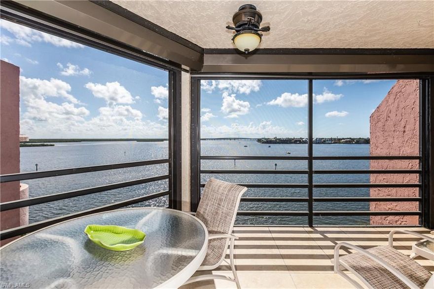 C3122 Absolutely amazing River views from this beautifully updated one bedroom two bath, top floor unit. Granite Countertops with new island, stainless steel appliances and gorgeous light cabinetry adorn the kitchen. The bathrooms have also been updated with glass enclosed showers and new cabinetry and countertops. Large, light tile flooring throughout this spacious condo. One of the best locations in the building this unit has a large screened lanai and effortless electric hurricane shutters.