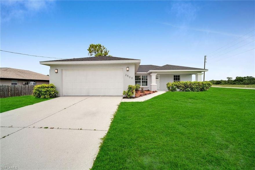 Come to see this beautiful FULLY RENOVATED 3 beds, 2 baths home in a tranquil neighborhood in Lehigh Acre.  This home welcomes you to an open floor plan, inviting you to create your dream living. This beautiful home has series of updates and renovations; AC 2024, Roof 2024, Water Heater 2024, Water System 2017, a Fresh inside-out paint 2024. Upgrade kitchen, Bath rooms, and beautiful floor. This property is on oversized corner lot with a lovely Front Porch area that will welcome your guests. Inviting you to explore nearby waterways Caloosahatchee Peace, Charlotte Harbor, Myakka River and the Gulf of Mexico, beaches, shopping, dining, close to schools, walking trail, public parks with bike trail, picnic areas, and boat ramps. COME discover what else this property offers.