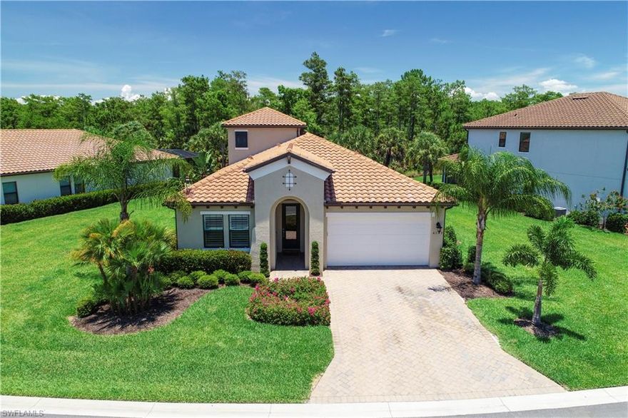 This immaculate home in Raffia Preserve located on an oversized lot with a private preserve view will WOW you with its upgrades and bright interior! The quality built WCI Heron II has a downstairs master and 2 additional bedrooms downstairs plus a den, and a large loft upstairs with a closet and a full bathroom attached. The upstairs Murphy bed stays and creates a perfect guest room or 4th bedroom when needed. New closet organization systems are installed in all bedrooms. The beautiful white kitchen with upgraded quartz countertops and stainless appliances opens up to the family room with a split faced marble accent wall. The main living space has upgraded wood look tile. Don't miss the free form saltwater pool and hot tub and built in outdoor cabinets with fridge for entertaining. This well equipped home also has a central vacuum including a sweep for crumbs! It is set up for home automation. Windows are made of impact glass - so no need for hurricane shutters! Raffia Preserve boasts low HOA fees and great amenities including a large zero entry pool, clubhouse space for rent, basketball, and a full gym with cardio and weight equipment.