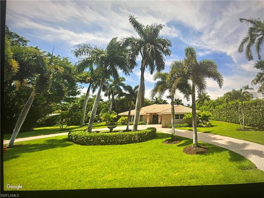 The Ultimate Location in the Prestigious Moorings Community...311 Spring Line Dr., west of Crayton Rd. within walking distance to sink your toes in the sugar sand beach and only a bike ride to the fine dining and shopping in Olde Naples. Nestled among the Royal Palms and lush landscaping on a HALF ACRE LOT sits this wonderful 3034 sf home complete with 4 bedrooms, 3 baths, pool/spa, circular driveway, + 2 car garage. This is not your ordinary older home...there is an addition with high ceilings, an open concept floorplan, and a spacious great room giving it a newer home feel. Unfortunately, Hurricane Ian damaged the home. There was water intrusion and the home has had drywall taken down, appliances, etc. removed. It is ready for someone to either renovate or tear down. Now is the time to take advantage of this wonderful opportunity...this size lot is very rare for the area! The property would not have been available if it didn't have damage and is priced accordingly. Exterior pictures were taken prior to the storm. The home is being conveyed AS/IS for lot value and the seller makes no warranty on the structure or systems.  Please DO NOT go on the property.