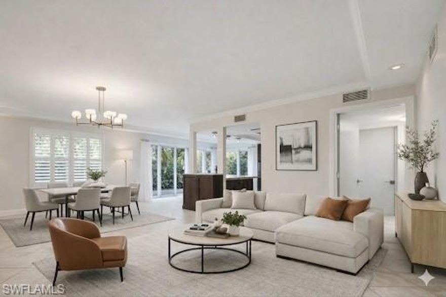 7 minutes from beaches!.Welcome to this fully remodeled, move-in ready first-floor end unit in the highly sought-after, pet friendly (large dogs allowed) community of Naples Bath and Tennis. All assessments have been paid in advance providing peace of mind for the new owner. 
This beautiful condo has been updated from top to bottom, featuring luxury details , partially furnished(we can remove them if you need it ) , low-maintenance living experience at the heart of Naples .
The bright and airy kitchen boasts stainless steel appliances, granite countertops,  and a timeless subway tile backsplash. Recessed lighting adds a touch of elegance, enhancing the open and inviting space. 
The unit also includes impact-resistant glass for added security and storm protection. Storage is abundant throughout, with spacious closets and an external storage unit just outside the door. 
The large pantry cabinet ensures that all your kitchen essentials stay neatly organized.
 The enclosed lanai adds additional living space under air, offering a perfect spot to relax while enjoying stunning views of the serene lake and lush landscaping.
 The master suite is a true retreat, featuring a gorgeous brand new bathroom and a generously sized walk-in closet. The guest bedroom is equally spacious, providing comfort and privacy for visitors.
 Naples Bath and Tennis is known for its prime location, just minutes from Naples' world-class shopping, dining, and entertainment options. 
The Gulf of Mexico's pristine white sand beaches are only a short drive away. This is a rare opportunity to own a beautifully renovated condo in one of the most desirable communities in Naples.Discover the World class amenities of Emilio Sanchez Academy at Naples Bath Tennis Club.No membership is required.The Spanish restaurant is open for lunch and dinners.Watch our walk video at this listing , tks!
                                              Key Features:
 •  Impact Glass Doors and Windows – Safety & Style
        •       Fully Equipped Bathrooms – Designed by Best brand from Italy .Branch located at  Palm Beach , Florida 
 • Tile Throughout the Property – Elegant & Easy to Maintain
 • Fully Renovated Kitchen – Large Solid Wood BIG Island
 • Private L-Shaped Garden – Lake Sunset Views & Aromatic Plants
 • Spacious Master Suite – Privacy, Walk-In Closet & Private Bathroom 16 ft x14 ft.
 • Security Cameras Installed – Wired & Fully Operational
 • Intercom with Internet Connection – See Who’s at the Door
 •       Electronic Key Entrance – Convenient & Secure .Brand new , never used . Ready for new owners only 
 • Upgraded Living Room Lighting – Stylish & Modern
 • Plantation Shutters – Elegant Window Treatment
        •      Furnished by a prestigious , elegant company in USA , also the lights .
 • Building Restauration including new colors on March 2026 / Special Assessment paid off by owner .
Note : garden and patio currently building improvements.Request our local guide.