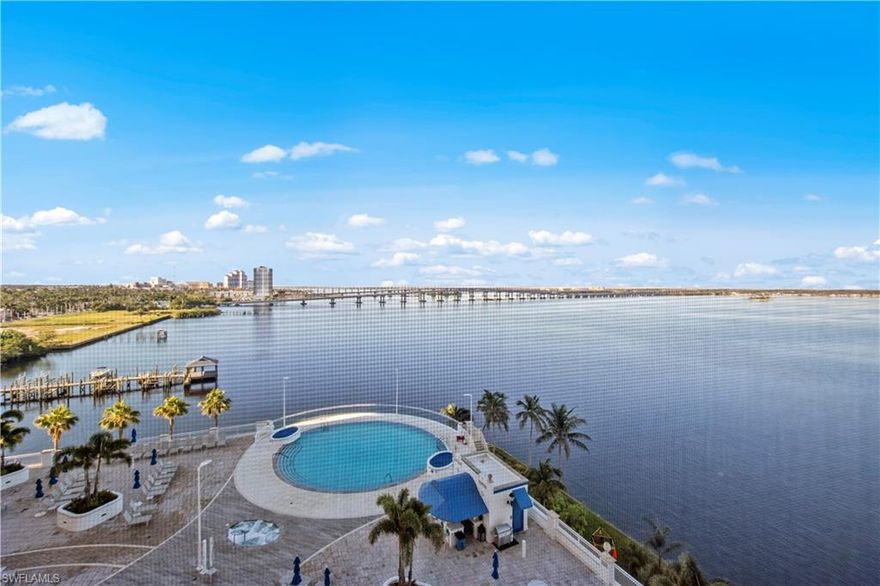 Waterfront Living in the Heart of Fort Myers Step off your semi-private elevator and into your private foyer, where stunning Caloosahatchee River views greet you from nearly every room of this spacious 3-bedroom, 2-bath condominium. Designed for both comfort and style, this home blends thoughtful updates with the ease of resort-style living. Freshly Updated & Move-In Ready This well-maintained condo features brand-new designer paint colors by Clare, updated bedroom carpet, and new lanai screens for worry-free enjoyment. The kitchen shines with granite countertops, stainless steel appliances—including a new Samsung Stainless Steel Refrigerator with Ice Maker—and a touchless faucet. Additional upgrades include: Aqua Color Front-Loading Washer & Dryer with Pedestals Rheem Electric Tankless Water Heater New Faucets in Kitchen & Baths Updated Lighting Throughout New Ceiling Fans Open Concept Living The flowing floor plan seamlessly connects the kitchen, dining, and living areas, perfect for entertaining or relaxing. Step out onto your private screened lanai and watch dolphins, manatees, and yachts pass by as the sun sets over the water. Peace of Mind Ownership This community has fully funded reserves, a completed Structural Integrity Reserve Study, and no special assessments—ensuring both financial stability and long-term safety. One prime ground-level garage parking space and an air-conditioned storage area are also included. Unbeatable Views & Amenities Enjoy panoramic Caloosahatchee River sunsets from your private screened lanai, overlooking the infinity-edge pool, jacuzzi spa, and cabana bar. Watch dolphins, manatees, and boats pass by for a true Florida waterfront lifestyle. From your lanai, you’ll even enjoy front-row seats to downtown fireworks on the 4th of July and New Year’s Eve. Resort-style amenities include: Pickleball & tennis courts, Secure Fitness Center Pet-Friendly Community with Adjacent Park A vibrant social calendar with clubs and community events Gas BBQ Grills & Weekly Food Trucks Fishing Pier, Kayak Launch w/ Storage & Bike Storage The Grand Sunset Ballroom with Private Wine Lockers Theater Room, Library & Billard Room The Location You’ll Love Just minutes to the Historic Downtown River District, you’ll have 60+ restaurants, boutiques, nightlife, farmer’s markets, and seasonal trolley service at your doorstep. Enjoy fireworks and events from your lanai, with I-75, RSW and PGD Airports, sunny beaches, Edison & Ford Winter Estates, and Jimmy Buffett’s Margaritaville all close by. This is more than a home—it’s a lifestyle of ease, connection, and waterfront beauty. Don’t miss your chance to make it yours. Schedule your private showing today!