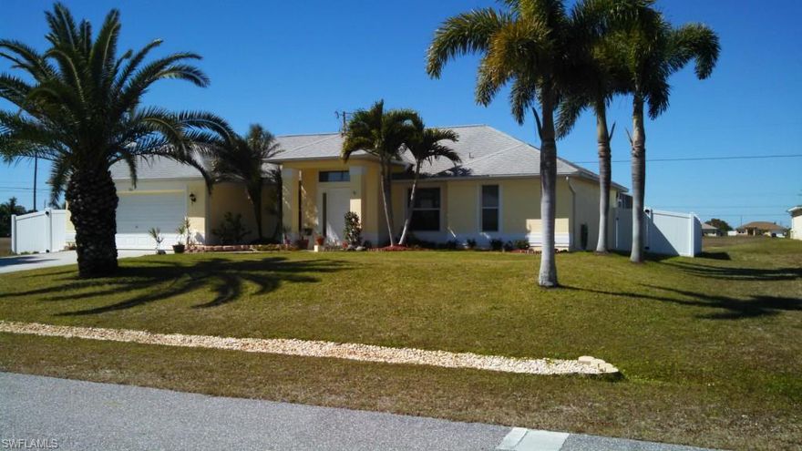 Beautiful, very well maintained Cape Pool home. The pride of ownership really shows inside and out. Nice landscaping, white vinyl fence, fresh paint including the pool deck, front door has a retractable screen door to enjoy the cool seasonal air, dishwasher in new, you will find deep pantry closets for storage. Close to canal system for boating and fishing. 10 minutes to Matlacha and Pine Island. Septic was pumped on 02/22/15.    Home is not in the scheduled (2015) assessment area.