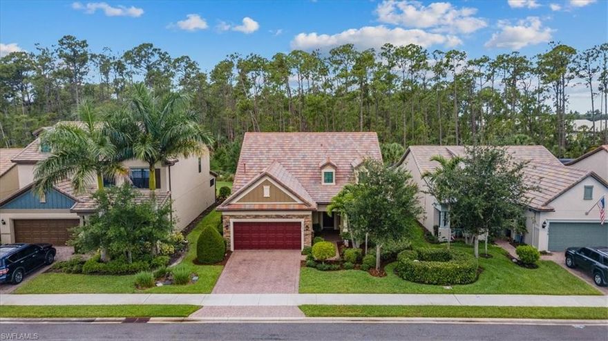 Welcome to Camden Lakes, a gated community West of 75 in North Naples. This Martin Ray model is a wonderfully versatile floor plan with an open concept design, spacious owner's suite, 2 additional bedrooms plus a den/office on the main floor. You're greeted on the second floor with a spacious loft, fourth bedroom and full bathroom. The chef's kitchen boasts seldom found natural gas cooking, a spacious walk-in pantry, granite countertops, elegant tile floors, and a stunning center island with a curved countertop, perfect for serving guests or casual dining. Soak up the Florida sunshine sitting poolside on your spacious, screened lanai with a private, preserve view and a quiet, cul-de-sac location. Rest easy knowing this immaculately maintained, move-in ready home is just six years old with new interior and exterior paint and carpeting. Low HOA fees include landscaping and landscape irrigation, heated resort style pool, fitness center and clubhouse. All A-rated schools, just 15 minutes to the airport, moments from sugary white-sand beaches, and conveniently located to shopping and entertainment options.