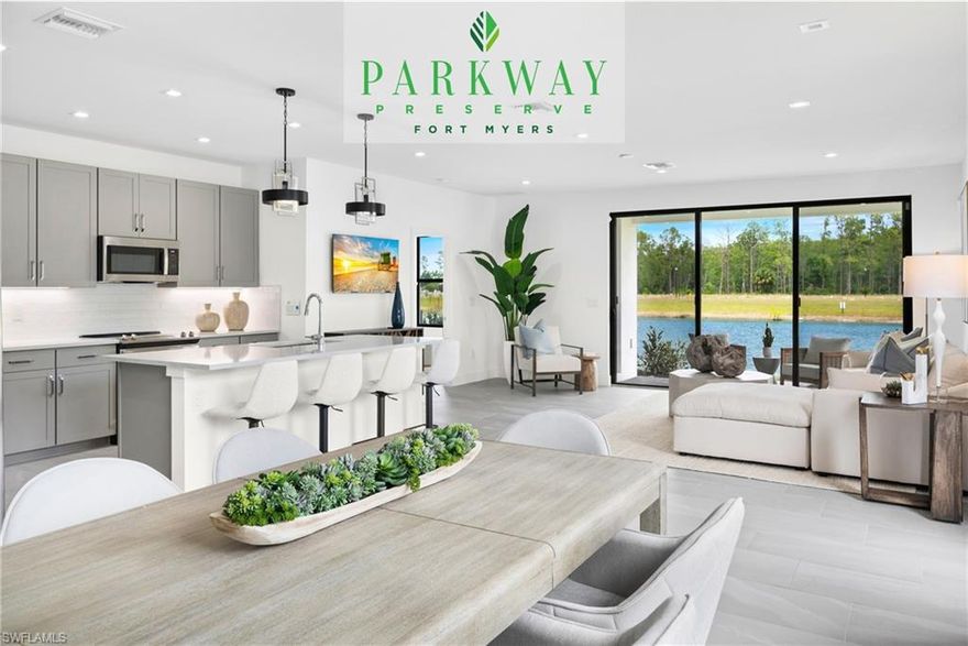 DESIGNER DECORATED MODELS NOW OPEN FOR DAILY TOURING! 

PARKWAY PRESERVE is a Brand-New 1-Story Villa & 2-Story Townhome Community with 1 or 2 Car Garage options located in East Fort Myers off of Daniels Parkway and conveniently located nearby SW FL INT'L Airport. 

NOT IN A FLOOD ZONE!  THE BIRCH (B FLOORPLAN), Lot 49-Price indicated is base price & lot premium. This gorgeous 1-story FP features a 3 large BDS and 2.5 BAS w/over 1,735 interior sq. ft. of flexible interior living space, plus open-concept living where the living & dining flow seamlessly together. Boasts luxury features and finishes, including large walk-in closets, brand-new stainless-steel appliances, an expansive patio to enjoy the sunny Florida weather and a private 1-car garage that can be securely accessed from the inside of your residence. At the heart of Parkway Preserve a modern community clubhouse with heated pool, spa, fitness center and social lounge will offer homeowners the perfect spot for relaxation and fun in the sun all year round. HOA includes all land/lawn maintenance, High-Speed Internet, Cable, Alarm Monitoring, Exterior Pest Control, Community Pool/Spa, Fitness Center, Community Social Room, and a future 24-hour secured gate with entry system! 

Surrounded by water and natural preserves, the community is close to the city's shopping district and accesses the Gulf Coast Town Center, Jet Blue Park, Bell Tower Shops and the historic River District. Plus, the RSW Southwest Florida International Airport is minutes away, simplifying travel.
