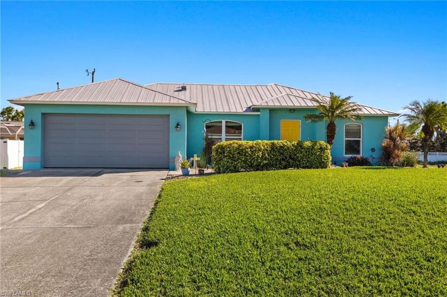 Lovely Pool & Spa Home in Tranquil SW Cape Coral!

Don’t miss your chance to own this charming residence located in a serene neighborhood that’s in a **NO FLOOD ZONE**. This updated, move-in ready home features a durable metal roof along with hurricane-impact windows and doors, providing peace of mind during stormy weather. 

Step inside to discover a spacious great room with vaulted ceilings that enhance the open feel of the home. The thoughtful split bedroom design ensures privacy for your primary suite, which boasts a beautifully updated bathroom with a tiled walk-in shower.

Perfect for remote work, the separate office can also serve as a fourth bedroom, offering flexibility to suit your needs. Enjoy the stunning outdoor space featuring a screened lanai, refreshing pool, and relaxing spa—ideal for entertaining or unwinding in the Florida sun. The backyard is beautifully landscaped and fully fenced for your furry friends.

The kitchen showcases elegant wood cabinetry and granite countertops, seamlessly connecting to the living and dining areas for effortless gatherings. A breakfast bar is convenient for a quick bite or feeding a crowd. Additional highlights include a whole-house water filtration system and an inside laundry room connecting the 2-car garage to the home. This home has been impeccably maintained. The lawn maintenance equipment, whole house generator with 30lb propane tank, and some furnishings are available with the right offer. 

Located just minutes from shopping, schools, and the Midpoint Bridge to Fort Myers, this sought-after area is the perfect place to call home. With no renovations necessary, you can simply move in and start enjoying the vibrant Florida lifestyle!