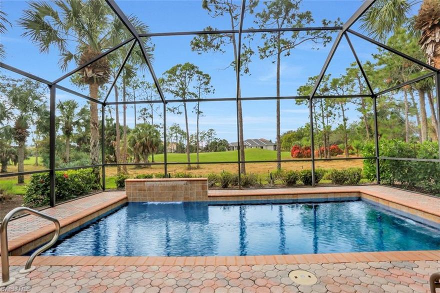 Embrace tropical sunsets while overlooking the astonishing golf course at Fiddler’s Creek. As you kick back and glance over the swimming pool from your screened lanai, you will be appreciative of the luxurious lifestyle offered in Cotton Green.  This immaculate home presents a spacious floorplan, dressed in warm colors. Enjoy your home-cooked meals in your choice of two dining spaces, and then catch a movie in the family room with your loved one. Venture towards the highly rated amenities at the 54,000 square foot clubhouse and spa with multiple swimming pools, waterfalls, saunas, poolside bar and grille and fine dining. Looking for a little more action? Hit the fitness room, tennis courts or golf course and enjoy the world class amenities most can only dream about.