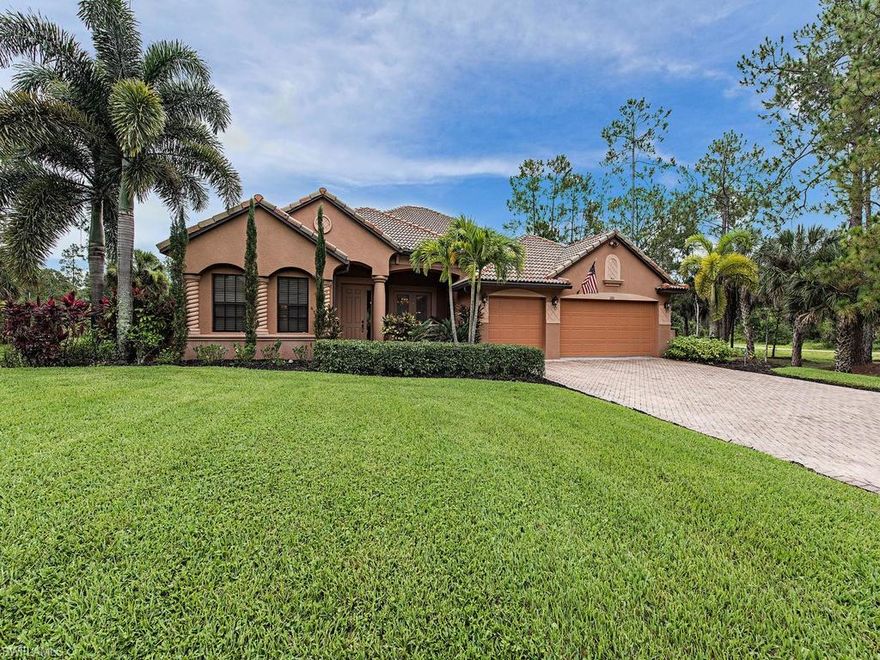 Mercedes Custom Home. Privately located on a dead end Cul-de-Sac. This sprawling Retreat is situated on 2.73 GRASSY ACRES, yet less than 1 mile to Publix. This elegant home sports 5 bedrooms, 3 full baths and tons of room to entertain. The two story screened Lanai houses a resort style pool and Jacuzzi. Palm trees and foliage surround the beauty of the pool. The patio is plumbed for an outdoor kitchen of your dreams. Impeccably cared for with one owner. Surround sound wired inside and out. Master on the first floor has Dual sinks and a jetted tub, three additional bedroom on the lower level PLUS a private retreat including a large bedroom, bath and huge deck upstairs. Perfect for a family with a Teenager or In-Law. Crown molding, custom paint and backsplash welcomes you and completes the picture of Naples living at it's best! PRICED TO SELL, With an over $100,000 reduction in price since placing on the market. Come indulge in your OWN Tropical Retreat!

 Agent Owned.