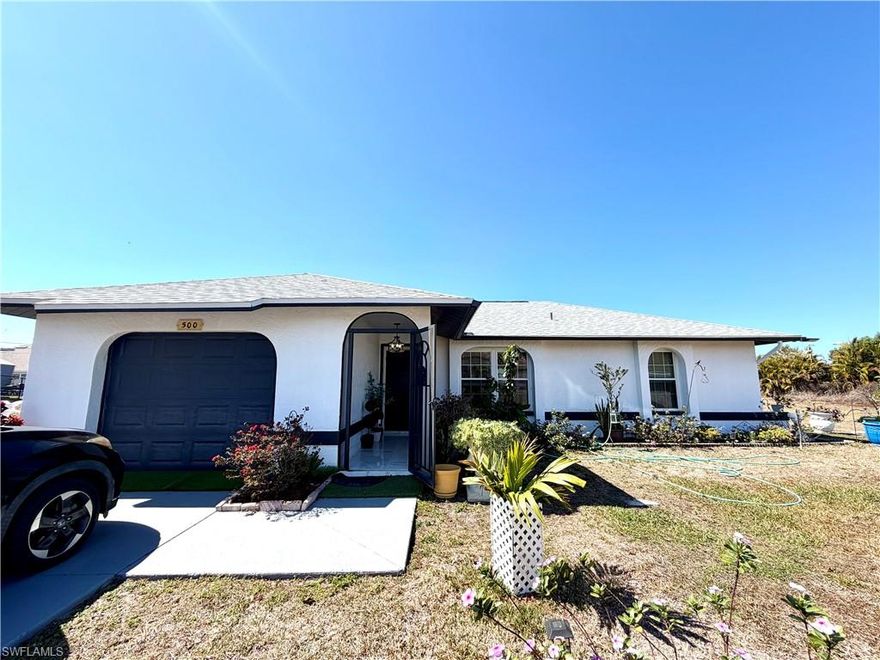 Check out this beautifully updated home in Cape Coral, Newer A/C from 2024, Newer Roof from 2023, Impact windows and doors from 2015, Shed 8x12 from 2002. Extra spacious almost half and acre. All modern appliances, modern Tile flooring, Kitchen Island with Quartz waterfall, space for 5 seats. New kitchen Cabinets. Dinning and Living Space open concept. 3 Bedrooms two bathrooms. Completely Remodeled bathrooms with ceramic tiles. Basically the entire home has been upgraded. Laundry located in Garage with New Appliances. Side entrance available for garage access. Covered Terrace with Screens to prevents bugs. Come check it out. Seller concession available for buyer.