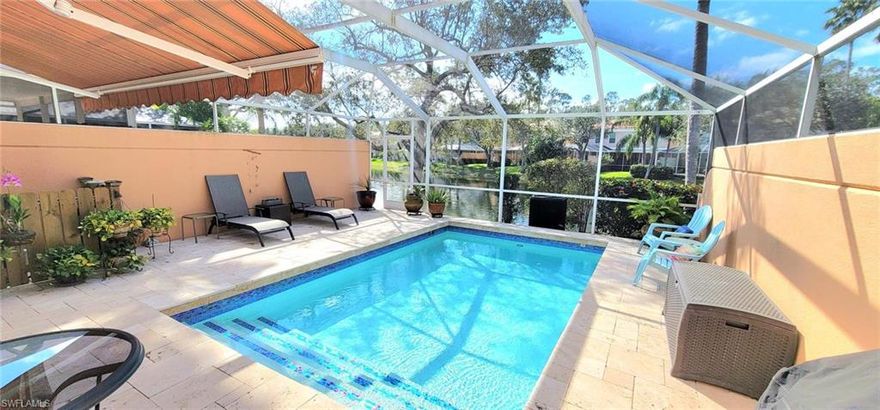 Beautifully renovated 3 bedroom 2 1/2 bath townhouse with custom pool in the quiet family friendly Cove in north Naples. This prime location is minutes to the beach, Shopping and all the new restaurants at Logan's landing and Founders square. Park 1 car in your garage with space for three more in your driveway.  Highlights include Kinetico whole house water filtration system, recently redone heated saltwater pool with high end Travertine pavers covering entire lanai, motorized awning on back lanai, impact windows and shutters, neutral colors, marble floors down and LVP upstairs, granite countertops, crown molding throughout, upgraded appliances, new large sized Trane AC unit, jetted tub in main bedroom, two large walk in closets, in addition to two regular sized closets. Under stairs storage plus extra storage in garage. An extensive list provided of upgrades too numerous to mention and not usually seen in this development.  LOW HOA DUES.
