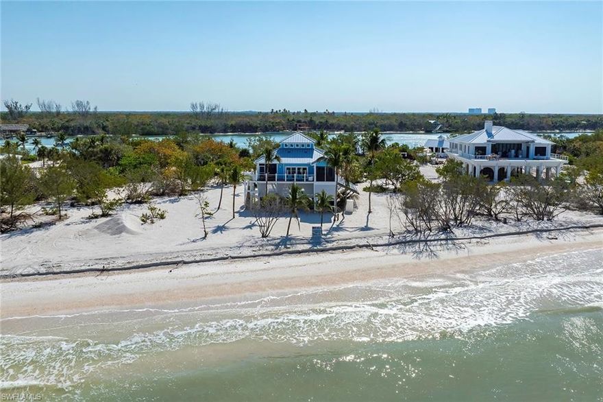 Your tropical beachfront getaway awaits just minutes from Naples Bay or Marco Island. This home is miles away, yet close to everything needed. This is one of the widest, single parcels offered for sale over 2.5 acres of beachfront land. This home features 150 feet of beautiful pure white sugar sand frontage on secluded Keewaydin Island along the Gulf of Mexico. Easy boat access along the Intracoastal Waterway. The three-bedroom, three-bath Floridian-style beach house is 100% sustainable with state-of-the-art solar and generator power.