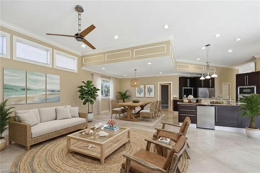 One or more photo(s) has been virtually staged, AI generated or rendered.  Immediate full golf membership included with no waitlist! Discover the largest single-family home on charming Bridgeford Avenue, a beautifully designed three-bedroom, 3.5 bath estate offering over 3,100 square feet of refined Florida living. On a serene lakefront lot with sweeping golf course views, this residence blends timeless architecture with the comfort, privacy and lifestyle today’s Southwest Florida buyers seek. Go inside to soaring ceilings, abundant natural light, and an open layout ideal for relaxed living and elegant entertaining. The gourmet kitchen flows seamlessly into the main living area, creating an inviting atmosphere for gatherings with family and friends. Unwind on the expansive lanai overlooking the tranquil lake and fairway or enjoy the community’s resort-style amenities. Exciting enhancements are underway, including five new tennis courts, four pickleball courts, and a new indoor-outdoor cabana with an electric pergola, all with no special assessment to owners. With 24-hour security, a generous lot, a two-car garage and a prime Bonita Springs location just minutes from beaches, dining and shopping, this home delivers the ideal blend of luxury, lifestyle and convenience. A rare opportunity to own a premier property in one of the area’s desirable golf communities. One or more photo(s) has been virtually staged, AI generated or rendered.