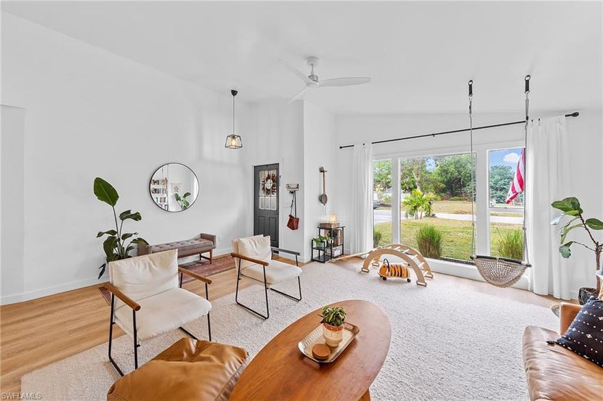 Bright, spacious townhouse in the San Carlos Park area with numerous upgrades and living options. Multiple office areas, bedrooms and living spaces make this a perfect home for nearly any size family. You'll love the smart uses of the space, the vaulted ceilings, and the huge windows. Currently set-up to feature 3 bedrooms, 3 full bathrooms + a school room/office space and a master suite with attached porch, this 2,000 sq ft home can be easily rearranged for whatever YOUR needs might be. Plus, with solar panels that are PAID OFF (offering monthly utility bills as low as $30!), skylight windows, NO HOAs, newer roof, newer A/C, private fenced in backyard, upstairs covered porch, and many updates, there's nothing to do here but move in and start enjoying your economical slice of paradise. You'll enjoy the central location, too, that boasts easy drives to the beach, tons of restaurants, shopping, golf, and more! This one is a real winner and shouldn't last long.