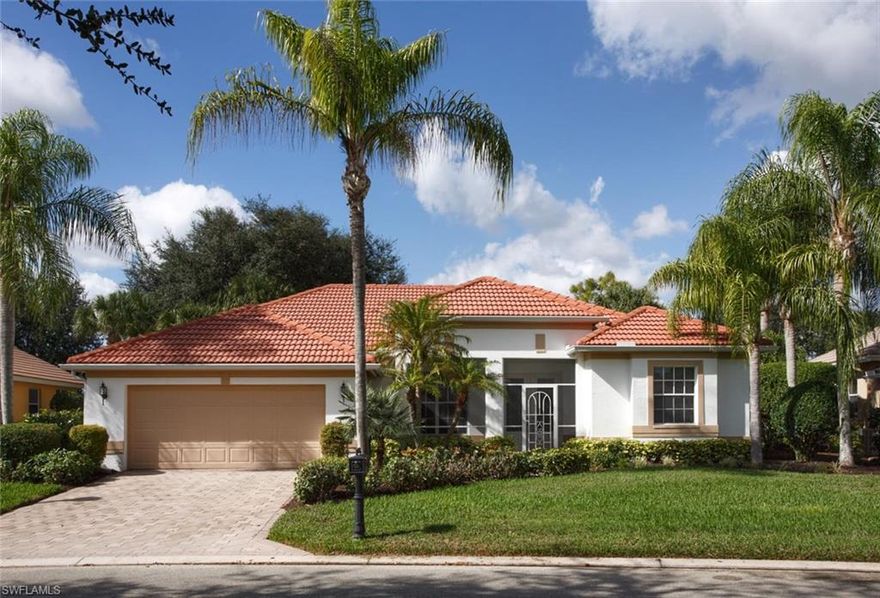 Beautiful Pinehurst III model home that was featured by WCI in their Gateway Town and Country brochure.
The present owners did not spared any expenses to update their home to the max by spending over $65,000 to upgraded their property with total remodeling of the kitchen with all new cabinets, granite countertops, stainless steel appliances, new vanity, then remodeled the master bathroom with granite countertops, new master bath, and built a master closet and they also upgraded the guest bathroom. They also resurface the pool and spa and installed new pavers on the lanai. Hurricane proof entry doors, new HVAC system, compressor and furnace, new carpets in all bedrooms and a new 24" x 24" porcelain tiles in the family room, kitchen, breakfast area, entry, laundry room and guest bathroom. This home is located on the 12th fairway of the famous Tom Fazio designed golf course at Gateway.. Come and visit, you will be impressed