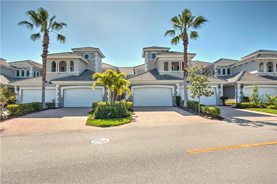 Enjoy a resort lifestyle in Fiddler’s Creek. The exterior boasts NEW hurricane glass impact windows, NEW roof, NEW paint and NEW exterior lighting. Trane AC system only 3 years old. The interior of this modern 3 bedroom and 3 bathroom ground floor coach home has a new coat of paint, Top of the line LG Kitchen appliances well as washer and dryer and the hot water tank was replaced with a new gas tankless hot water heater. The primary suite includes 2 large walk-in closets, with sliders that open to the lanai. CURRENTLY RENTED FOR February AND March 2026, immediate income. Take advantage of world-class amenities such as the spa services, restaurants, fitness center with trainers and classes, active tennis and pickleball programs, bocce, a full activity calendar, and a resort-style pool with waterfalls and slides including poolside service. Golf, beach and marina memberships available.