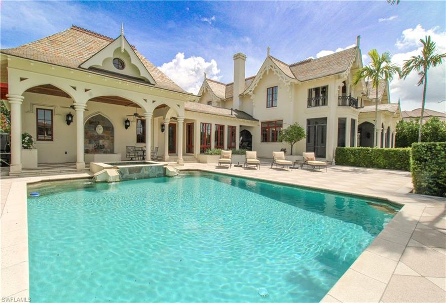 ** AQUALANE SHORES CUSTOM-DESIGNED 4 BEDROOM/5.5 BATH PRIVATE POOL HOME ** SEASONAL ** LUXURY ** AMAZING WATER VIEW ACCESS TO GULF OF MEXICO **


Welcome to this stunning custom-designed 4-bedroom, 5.5-bathroom impressive historically crafted waterfront Manor in the luxurious community of Aqualane Shores, Naples, FL.

The magnificent entrance features a grand staircase and sets the stage for opulent living. Discover tasteful details and custom-designed finishes throughout 7,783 square feet of living space. This custom-designed property boasts a plethora of amenities, including heated pool and spa, open living space, fireplace, balcony, stained glass windows, and custom designed woodwork.

Enjoy the beautiful landscaped area and breath-taking water views from the veranda, balcony, and outdoor pool area. The privacy of the landscaping adds to the charm of this property. With a wave-runner Jet Dock, 10,000 pound boat lift for up to a 28' boat, an outside dock for up to a 50' yacht, this home is perfect for water enthusiasts or your guests coming to you by sea.

The outdoor pool-side grill and sink make entertaining a breeze, while the game room upstairs and downstairs Billiard's Room provide endless entertainment options. With two separate garages for 3 cars all under air, a butler pantry kitchen with gas stove and top-of-the line stainless appliances, study loft, cabana hall, upper gallery, conservatory, en-suite bedrooms, skylights, a firepit and hammock, impressive interior touches mixing modern with historical sensibility, this castle truly has it all.  This is truly a luxurious one-of-a-kind waterfront oasis! No HOA so move in today!

2025 and 2026 Availability & Seasonal Rates:
Oct-December 2025: $65,025.00 a month
Jan-March 2026: $68,850.00 a month
April 2026: $51,738.00 a month
May-September 2026: $34,425.00 a month