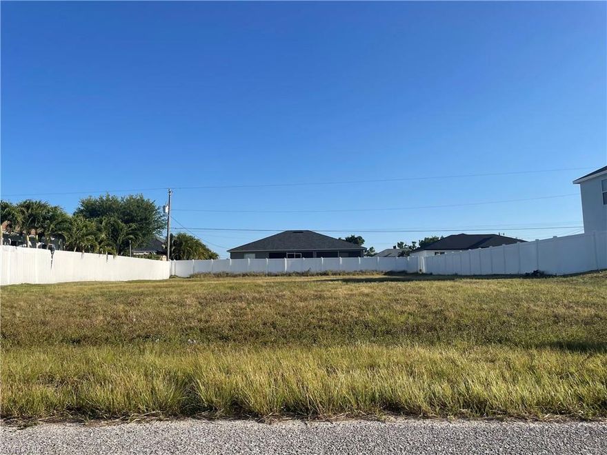 Beautiful residential lot in quiet NE Cape Coral neighborhood. Surrounded by newly built homes, this lot offers convenience with easy access to Pine Island Rd, Del Prado, and Route 41. Target, Publix, Lowe's and BJs are only a few minutes away. Perfect opportunity to build your dream home in a thriving area with abundant shopping plazas and dining options nearby. Buyer responsible for future special assessments.