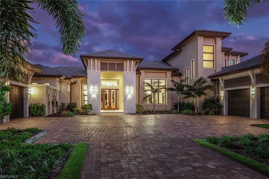 Presenting this one of a kind new construction McGarvey home in the exclusive Warwick Estates of Audubon. This home sits on a private lot and is exquisitely situated to capture the sparkling lake views. The expansive family room, dining room and chef's kitchen combination is a wonderful gathering area and is perfectly designed for entertaining. The gracious outdoor space is accentuated by a cozy fireplace, kitchen, pool and spa. The private elevator will lead you up to the second floor flex space with private guest suite and balcony. Extensive architectural details are found throughout in ceiling and wall accents, beautiful materials, textures and finishes that create a sense of timelessness and quality. Beyond the four bedroom en suites, this home features a lovely sitting area and private office with breathtaking views. Audubon is a private gated community close to beautiful beaches, shopping, dining and offers championship golf, tennis, bocce ball, resort style pool and croquet.