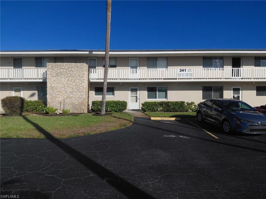 Enjoy this charming 2 bedroom 2 bath condo with a roomy kitchen and a mini sunroom! This is a 55 plus community that offers a large pool paired with nice grounds to take a stroll to the Fairways Golf course.  The HOA is the lowest in the area! The property is maintained well inside and outside! Pets are allowed and that's a plus! There is shopping really close by such as Grocery stores, Bakery, Gas station and restaurants! There are some parks that that are really nice to visit nearby! You cannot beat the location very central to downtown Lehigh and Alva! Come see this peaceful as well as quaint condo that is so bright and cheery inside all day long! Seller is motivated and would love for someone to make this their home!