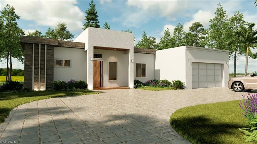 A thoughtfully and uniquely designed new construction residence offering 1,675 square feet of air-conditioned living space and 2,321 total square feet under roof. This modern single-story home features 3 bedrooms, 2 full bathrooms, and a spacious 2-car garage, all wrapped in a clean contemporary exterior with textured stucco finishes and strong architectural lines that create immediate curb appeal. About a month away from completion 

Inside, the home is centered around an open-concept layout where the kitchen, dining, and living areas connect seamlessly, creating a bright and functional space ideal for both everyday living and entertaining. The kitchen is designed to anchor the home with ample counter space, a large island, and clear sightlines into the main living area. The split-bedroom floor plan enhances privacy, with a well-appointed primary suite offering a walk-in closet and a private bath, while the secondary bedrooms are comfortably sized and thoughtfully positioned. Sliding glass doors lead to a covered lanai, extending the living space outdoors and providing a natural indoor-outdoor flow. Built to current standards with quality construction and a modern aesthetic, this home delivers both style and long-term value.