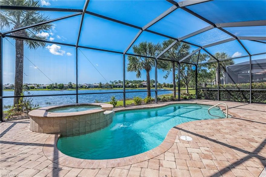 With a beautiful view and ample space for family and/or guests, this lovely 4 bedroom, 3 and a half bath furnished WCI home is wonderfully located in convenient LaMorada, a smaller residential community in North Naples close to Founder's Square, well regarded schools, and top notch medical facilities. From the kitchen/living room, the functional open concept Key Largo floor plan affords a soothing south west view across a large open lake. A spacious lanai allows for sunny days around the gas heated salt water pool and spa, and peaceful sunsets in the distance every evening.  The house offers many upgrades including 'Smart Home' features, custom kitchen and laundry cabinetry, attractive light fixtures, professionally built Master Bedroom closet, a queen size Murphy bed in the den/4th bedroom, and professionally installed window shades.  Natural Gas provides the energy source for cooking, a bonus not many Naples neighborhoods enjoy. LaMorada is a safe and active community with pickleball, tennis, bocce, a large community pool and poolside bar, a club house, fitness center, theater, and many planned social activities appealing to every interest.