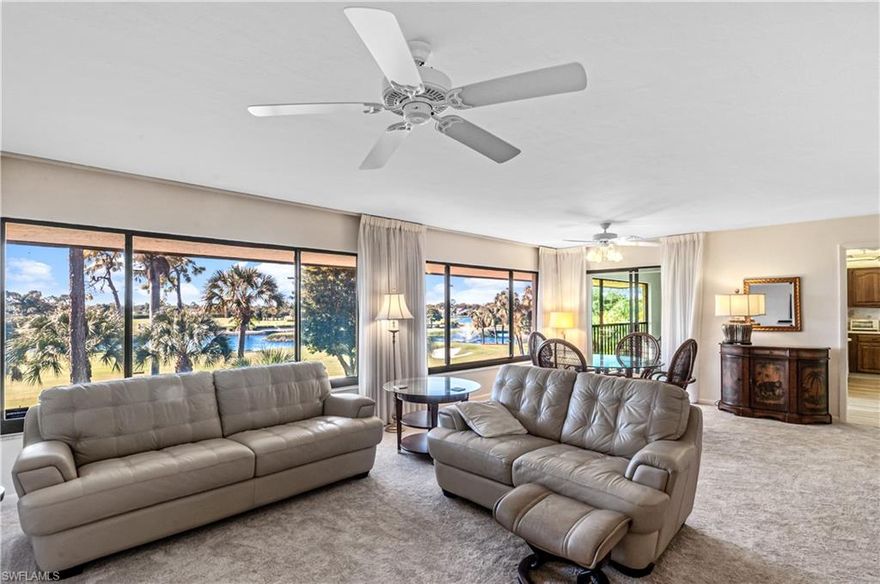 Third floor condo with a view of the 18th hole! This golf course is a jack Nicklaus Signature that you cannot miss. This furnished condo is a 2 bedroom 2 bath with a personal golf cart and golf cart garage. It is close to the club house and pool with great amenities. Golf course, putting green, pool/spa, workout facility, tennis courts, bocce court, dog park, boat ramp, boat dock and GULF ACCESS! Located just minutes from the beach and Downtown Naples!