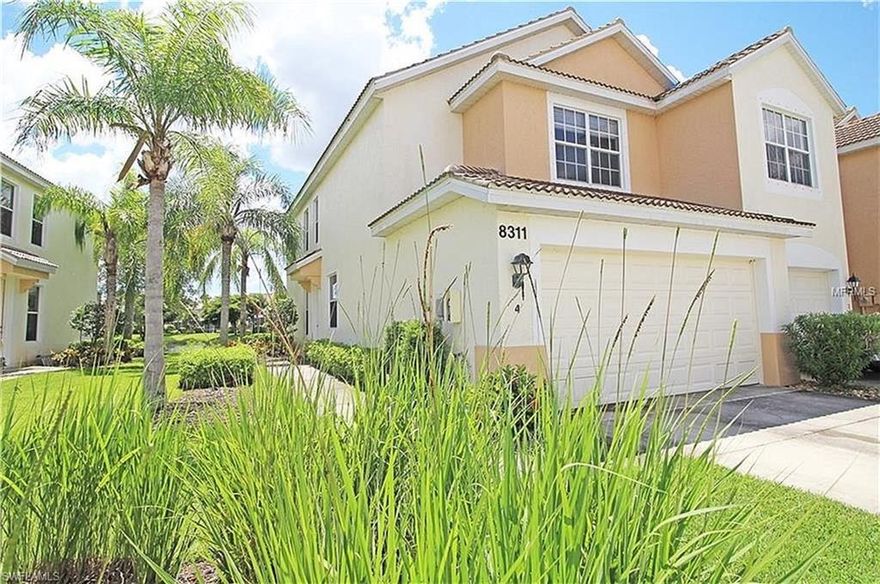 Great Home in a gated community and perfect location. Easy 15 minute ride to Ft Myers beach or Sanibel Island, quick walk to Lakes Park and 2 minute walk to an oversized community pool/spa. Lovely townhouse featuring a large, open kitchen, living room/dining room and half bath on the first floor with sliding glass doors onto a spacious, screened, private lanai.  Second floor has 3 full bedrooms and 2 very large bathrooms. Master bath has dual sinks and a large shower. There's even a huge walk in closet. Second & third bedrooms are roomy and across the hall from another large bathroom, and a one car garage.