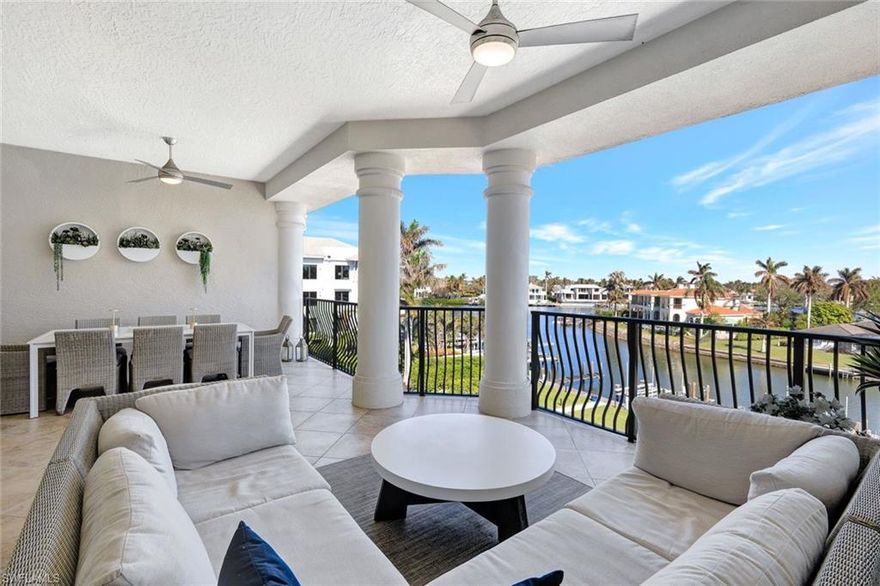 Fabulous view of the bay and gulf from this Gulf Shore Boulevard condo in Bella Baia! This redesigned and remodeled 4-bedroom 3-1/2 bath condo has water views from every room, a rare find in the Moorings. Totally remodeled to reflect the coastal location with a contemporary flair using the highest quality materials and attention to detail. This top floor condo is reached by a private elevator which opens to a private foyer. Desirable upgrades include cathedral ceiling and hard wood white oak floors, large kitchen with breakfast bar, wet bar, white marble countertops, muted neutral cabinetry. The spacious master suite includes a luxurious bath with a soaking tub with a dramatic floor to ceiling marble backdrop and a separate vanity dressing area. The oversized bayfront lanai has room for both a sitting and dining area. Storm protection includes both impact resistant windows and hurricane shutters, providing peace of mind. Deeded boat slip with lift, an under building 2 car private garage and extra storage are included. Bella Baia is a landmark building on Gulf Shore Boulevard of just 12 condos featuring a secure lobby, a bay front pool and deeded beach access directly across the street. Bella Baia is located south of Doctor Pass just minutes from Naple’s 5th Avenue. Great View, Great Location!