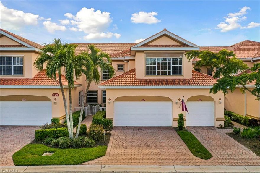 Highly Desirable Bell Tower Park Carriage Home Available Now! This Delightful 2nd Floor Condo is offered Turnkey & Features 3 Bedrooms with 3 Baths, Spacious Living, Dining and Kitchen areas with South facing Lakeview Lanai. The casual eat-in kitchen has a breakfast bar, plenty of counter space and cabinetry plus pantry. The Main bedroom facing South with lovely light filtering through the windows & sliders to Lanai. It features two walk-in closets, ensuite bath with dual sinks, soaking tub and separate shower. Love to entertain? The formal dining is perfectly set up for your family & friends to visit. Guest rooms each have walk-in closets, baths & used as flex-space: one is ready as a private guest room & other a comfy family/den. Handle Laundry ‘clutter’ efficiently as this room has cabinets, tub & utility closet close by the handy Desk ‘Nook’.  The home has a new A/C with a ‘smart’ thermostat and shutters for the 2nd floor. Carriage Homes have new roofs as of 2022. Bell Tower Park is a popular community known for its convenient location and lush setting. Residents enjoy access to 2 pools, clubhouse, activities, fitness, tennis & sports court as well as walking & biking access.