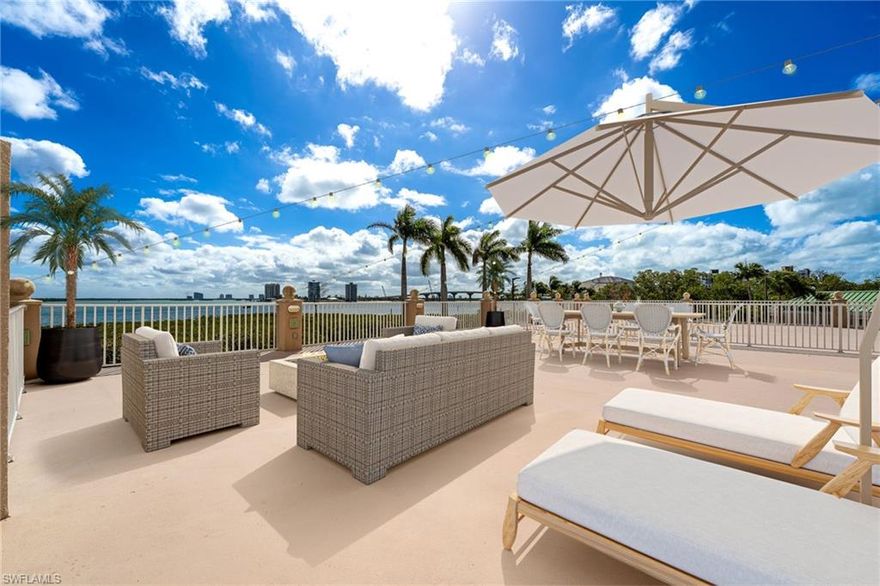 One or more photo(s) has been virtually staged, AI generated or rendered.  One or more photo(s) has been virtually staged, AI generated or rendered.  Welcome to 4137 Bay Beach Lane, Unit 525, located in Waterside on the Bay, Dolphin Pointe building, one of the most sought-after communities on Fort Myers Beach. This is truly a boater paradise with private boat docks and slips for residences, with direct Gulf access and no bridges. This newly remodeled, turnkey residence offers a rare opportunity highlighted by an approximately 2,000-square-foot PRIVATE outdoor lanai / elevated terrace space—a feature available in only four residences within the community. This expansive, exclusive outdoor living area is entirely yours, ideal for sunrise mornings, sunset evenings, dining alfresco, and waterfront entertaining with sweeping Bay views and breathtaking sunsets. The interior has been thoughtfully updated with new flooring, cabinetry, countertops, designer lighting, and refined finishes, and is offered turnkey with elevated coastal décor from Tommy Bahama collections and similarly distinguished brands. Located within the only gated community on the island, residents enjoy resort-style amenities, including a pool with cabanas, pickleball, tennis, bocce ball, miles of walking and biking trails through a private bird sanctuary and active social atmosphere and calendar to keep you active! The best feature is a private beach access to the Gulf’s sugar-white sands. Rarely available, newly remodeled, and priced to sell—this exceptional residence will not last.