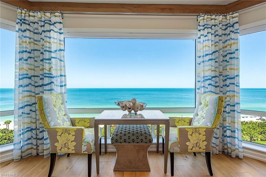 Experience beachfront living at its best with this rare opportunity to own an exceptional three-bedroom-plus-den condominium in the prestigious gated community of Bay Colony in Pelican Bay. Beautifully renovated by designers Collins DuPont and sold furnished with exceptions. Features stunning Gulf views and a specious floor plan with multiple lanais. Custom features include Chihuly-inspired glass lighting fixtures and custom cabinetry. The kitchen has aqua glass countertops, Sub-Zero refrigerators and plenty of storage. The living area is great for entertaining with a large wine refrigerator in the bar area. This Biltmore condominium has 24-hour security, pool/spa, fitness, social and billiards rooms. Enjoy the private Bay Colony Beach Club with restaurant, tennis club and the bountiful amenities of Pelican Bay. Welcome to paradise with miles of beaches, upscale shopping, the Artis—Naples performing arts center and museum all within Pelican Bay.