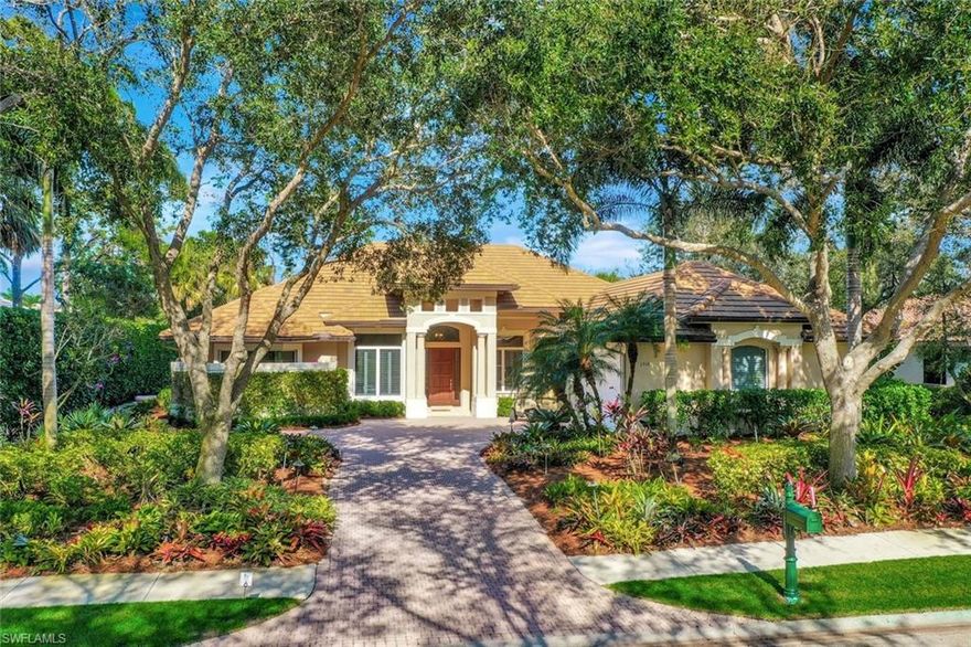 H13280. Calling All Golfers ~ Immediate Membership Opportunity! Spanning nearly 4,900 sq. ft. under roof in one of SW Florida's most desirable country club communities, this sprawling single-story residence is sited on a high and dry out-of-flood hazard lot. The property boasts 110 ft. of golf course frontage overlooking the lake & fairway of hole #13. The flowing layout seamlessly blends indoor-outdoor spaces featuring disappearing zero-corner sliding glass doors that open to a wrap-around lanai. Designed for open-concept living, high ceilings w/ exquisite architectural detail enhance the light-filled interiors. Tall sliders and picture windows frame the postcard-perfect golf scenery. Luxurious specifications range from a custom wood island kitchen w/ Silestone countertops to a spacious owner's suite with two custom-fitted closets and remodeled spa bath, and from 8 ft. solid core doors to ample closet and storage spaces. Upgrades include a new flat-tile roof, refurbished pool, and two 17 SEER AC systems. Collier's Reserve offers a full slate of golf and racquet ball activities, fitness, bocce, even kayaking, topped by a fun social calendar around casual and fine dining venues.