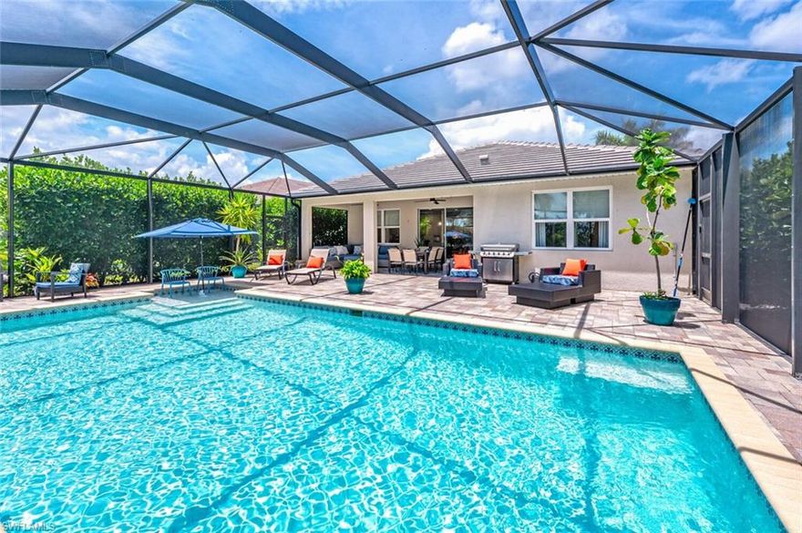Book your 2027 seasonal rental today!! Contemporary designed and decorated luxury rental in the amenity rich community of Naples Reserve! This bright and welcoming home offers 3 bedrooms plus a den, 2 bathrooms, and over 2000 square feet of living space. Comfortable living for up to 8, Primary bedroom with King bed, 2 guest rooms each with Queen beds, guest room/den with sleeper sofa. This tropical oasis features a private heated pool with a large lanai offering plenty of seating for lounging by the pool. Naples Reserve is perfect for those seeking an active lifestyle. Community amenities include: guarded gate, 22 lakes (all navigable), 1-mile-long boating/rowing lane, boat ramp, Island Club featuring fitness center, 2 bocce ball courts, beach volleyball, tiki bar & cafe with food & beverage service, Resort style pool with lap lanes, fire pit, Kontiki Island, electric boats, paddle boards, kayaks, canoes, bicycles, 5 tennis courts, 4 pickleball courts, 2 dog parks, miles of walking/biking paths, basketball court, children's play area & more! If you're looking for a modern community that caters to the active lifestyle, Naples Reserve is the perfect choice! Minutes to shopping and dining, downtown Naples and the beautiful beaches of Marco Island and Naples.
