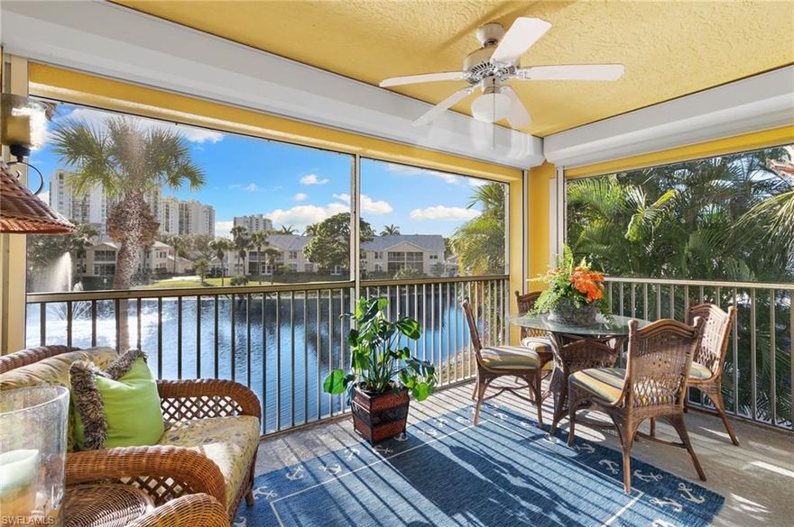 Enjoy easy coastal living in this bright, turnkey 3-bedroom, 2-bath condo in the highly desirable Wiggins Lakes & Preserve. Ideally located west of U.S. 41, this second-floor residence is just a bike ride to award-winning beaches, including Delnor-Wiggins Pass, Vanderbilt Beach, and Barefoot Beach, and minutes from North Naples dining, shopping, and entertainment such as Mercato, Waterside Shops, and Venetian Village, with convenient access to downtown Naples. Perfect for full-time living, a seasonal retreat, or an investment opportunity.

Inside, cathedral ceilings and a southwest exposure fill the home with natural light, creating an open and inviting atmosphere. The living and dining areas flow to a screened lanai overlooking a tranquil lake with a water fountain—an ideal setting for morning coffee or evening relaxation. Recent improvements include a new HVAC system, water heater, impact windows, and storm shutters, offering comfort and peace of mind.

Wiggins Lakes & Preserve offers an active lifestyle with two community pools, a clubhouse, tennis, and pickleball courts. Nearby public boat ramps with direct Gulf access. Optional membership to Tarpon Cove Beach & Racquet Club further enhances the coastal lifestyle, offering a pontoon beach shuttle, resort-style pool, tiki bar, dining, fitness center, Har-Tru tennis courts, and bocce leagues.

With serene lake views, flexible living options, and a prime North Naples location, this condo is an exceptional opportunity to enjoy the Naples lifestyle.