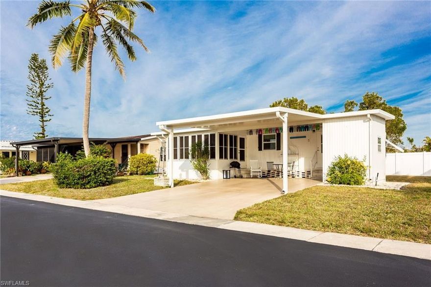 Charming and cozy 2/2 home in Windjammer Village. LOW monthly fees. Super convenient location - Just minutes to shopping, beautiful Collier County parks and of course, Naples fabulous beaches! Windjammer Village is a 55+ community that offers MANY activities for its residents to enjoy and make new friends along the way! Beautiful swimming pool and spa, tennis/pickleball court, bocce ball and shuffleboard court to name a few. An added bonus - residents can rent space at the back of the property for boat or RV storage! A little slice of paradise can be yours today!