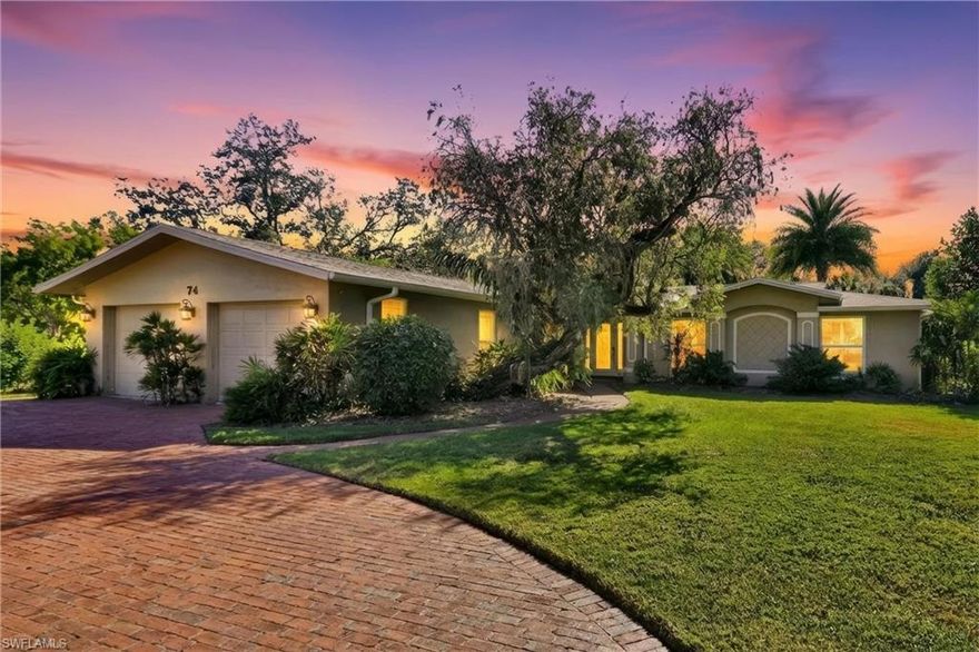 The Caloosahatchee Cathedral A 0.8-Acre Private Deep-Water Estate Experience the waterfront freedom in Overiver Shores. This rare 0.8-acre continuous footprint (74 & 78 Aqua Lane STRAP:15-44-24-L2-00000.0140) represents one of the largest private maritime sanctuaries in North Fort Myers, offering a straight, bridge-free shot to the Caloosahatchee River and Gulf of Mexico. The Grounds: A Fortress of Greenery Forget cookie-cutter neighborhoods. Here, centuries-old Majestic Live Oaks draped in Spanish moss create a cathedral-like canopy over your private estate. Meticulously curated "living walls" of Clusia and Areca palms ensure total seclusion, transforming the sprawling yard and spacious brick fire-pit patio into a tranquil retreat far from the outside world. Flexible Purchase Opportunity: Currently offered as a single combined estate for maximum privacy, the seller willing to sell the house (74 Aqua) separately from the adjacent vacant lot (78 Aqua) * Boater’s Paradise & Modern Security * Direct Gulf Access: Nearly 200 feet of natural canal frontage with a private dock and fish-cleaning station—built for serious mariners. * Updated Infrastructure: Move in with total peace of mind thanks to a -new roof and upgraded electrical services. * Storm-Ready: Impact-rated windows and doors interior featuring Permaflex concrete overlay flooring and modern finishes. * With No HOA fees or restrictions, freedom to park your RV, expand, or build the pool of your dreams under southern exposure. * Future-Proofed: Equipped with a 50-amp EV fast-charging station. Located just minutes from the grocery, shopping, Downtown Fort Myers’ revitalized dining scene—and with shuttle service just around the corner—this is more than a home; it is a legacy estate ready for fast closing. Some photos have been virtually rendered.