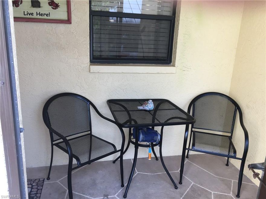 Absolutely gorgeous and updated 2 bedroom, 2 bath condo, is just 5 miles from Fort Myers Beach. This condo highlights new granite kitchen and bathroom counter tops. New tile flooring, solid maple soft-close kitchen cabinets. Full size stacked washer and dryer. Two outside options allow you to enjoy the tropical environment and Florida vegetation by sitting either outside on the patio or in the screened Lanai. The front door to the condo is 12 steps from the covered parking space. This is a first floor unit, there are no stairs to navigate. The and spa/hot tub are heated so the pool is always warm and inviting. Sellers will pay first 6 months condo fees at closing!