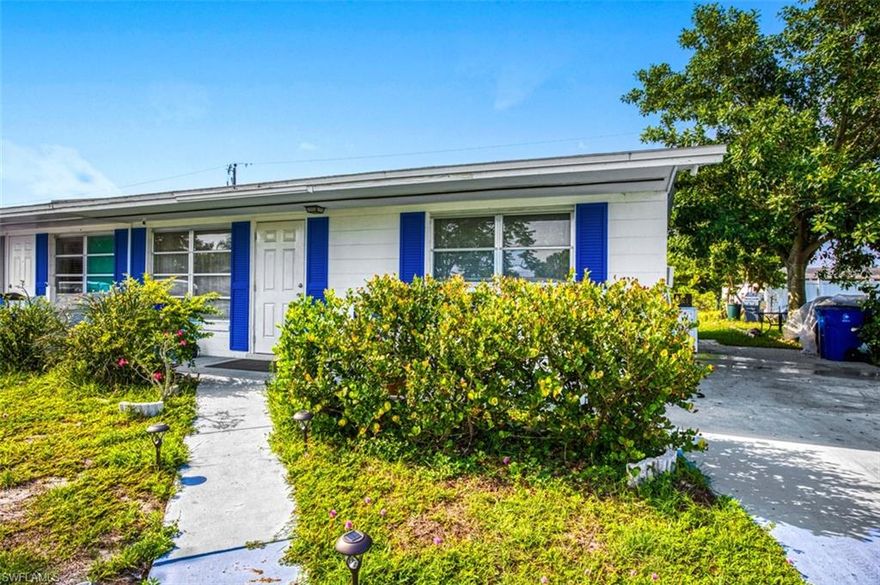 Welcome to 1116 Westminster St W, well positioned in central Lehigh Acres. This villa style half duplex presents with concrete block construction, large front porch overhang adorned with blue shutters and a large front yard with lighted sidewalk from the driveway. Enter to terrazzo flooring and an updated kitchen complete with stainless steel appliances, including a slide in electric range, under-mount stainless sink with wand faucet, light granite counter tops with white cabinets with door and drawer pulls. Two fans in the living room and front bedroom central furnace as well as air conditioning in each bedroom. Beautifully designed main bedroom, full bathroom with dual shower head and second bedroom has an efficiency kitchen and separate side entrance with a new bathroom with stall shower, floor to ceiling rectangular white tile with grey marble streak, square drain and floor tile with brushed nickel finishes. Newer water heater and a well maintained home, move in ready for you to design it for your purposes whether as a primary residence and / or rental unit(s).